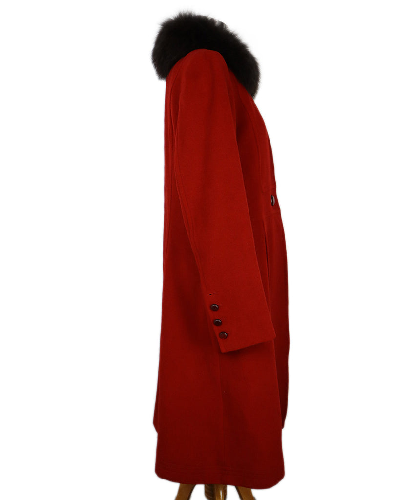 Oscar de la Renta Vintage Red Wool & Fur Coat 1