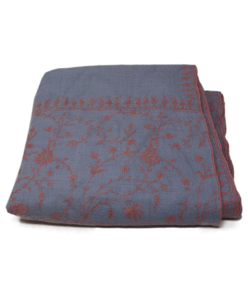 Blue & Pink Embroidered Cashmere Shawl - Michael's Consignment NYC