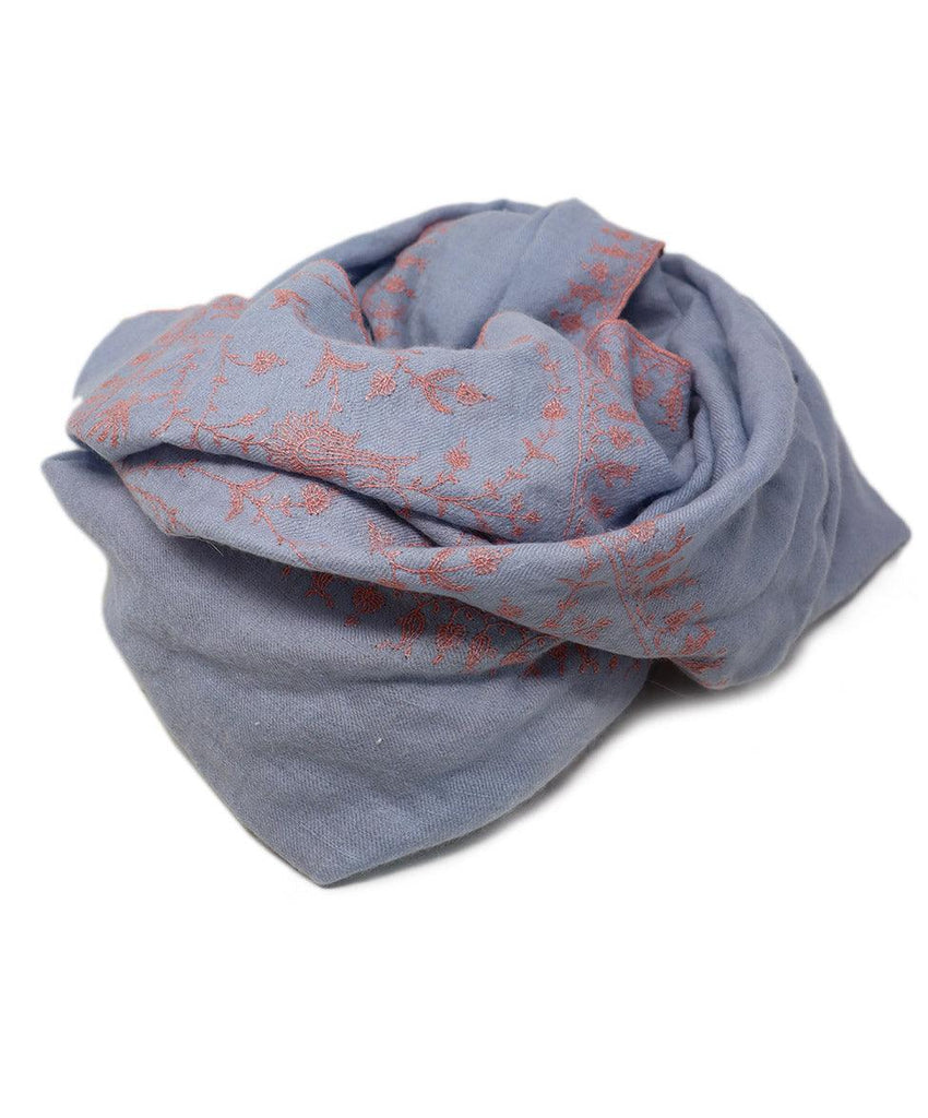 Blue & Pink Embroidered Cashmere Shawl - Michael's Consignment NYC