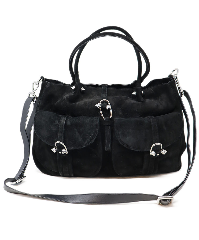 Pellegrino Black Suede Studded Tote 