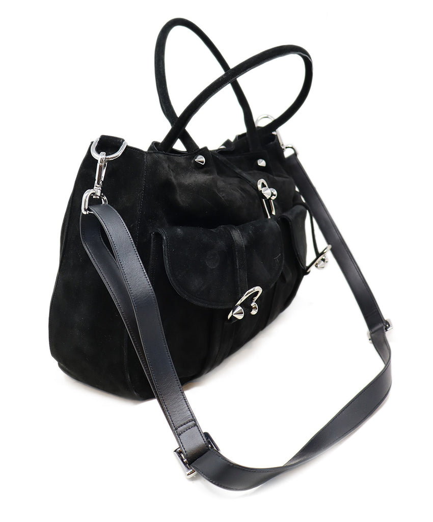 Pellegrino Black Suede Studded Tote 1