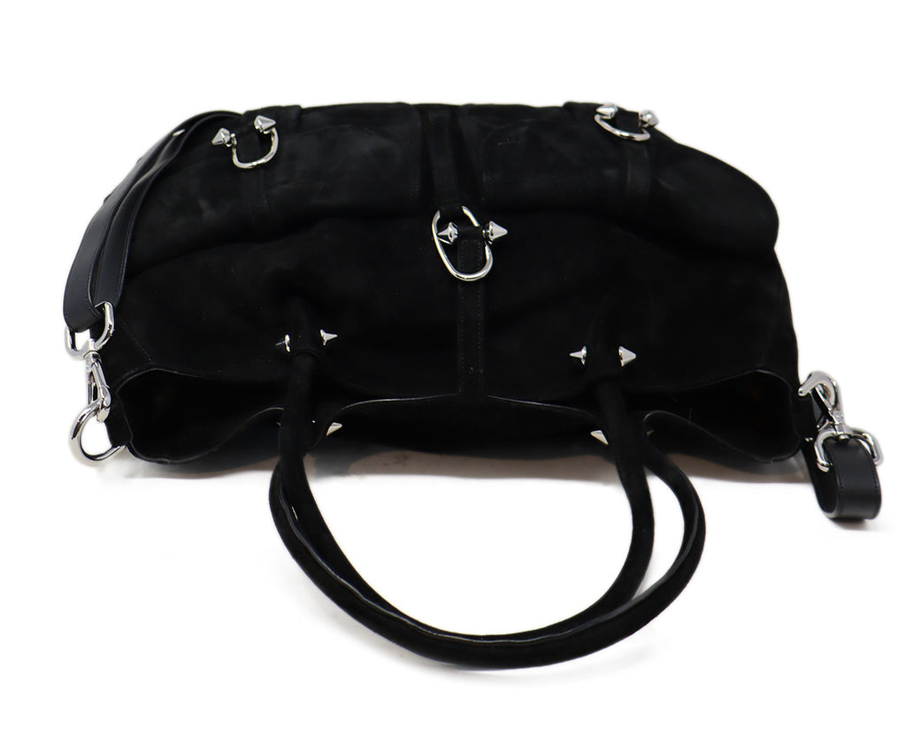 Pellegrino Black Suede Studded Tote 4