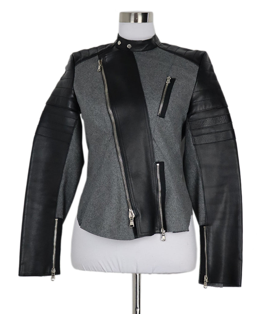 Phillip Lim Black Leather & Grey Wool Biker Jacket 