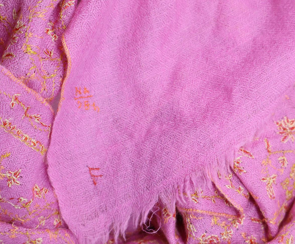Pink & Orange Embroidered Cashmere Shawl - Michael's Consignment NYC