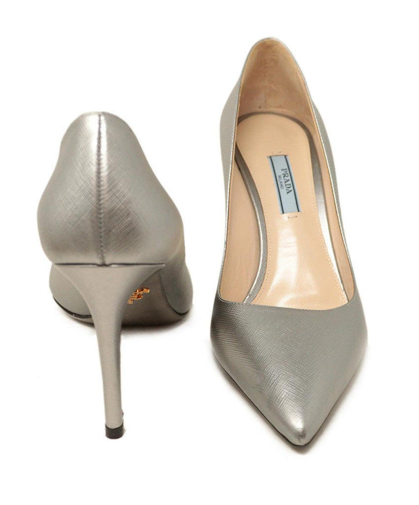 Prada Silver Leather Heels sz 9 - Michael's Consignment NYC