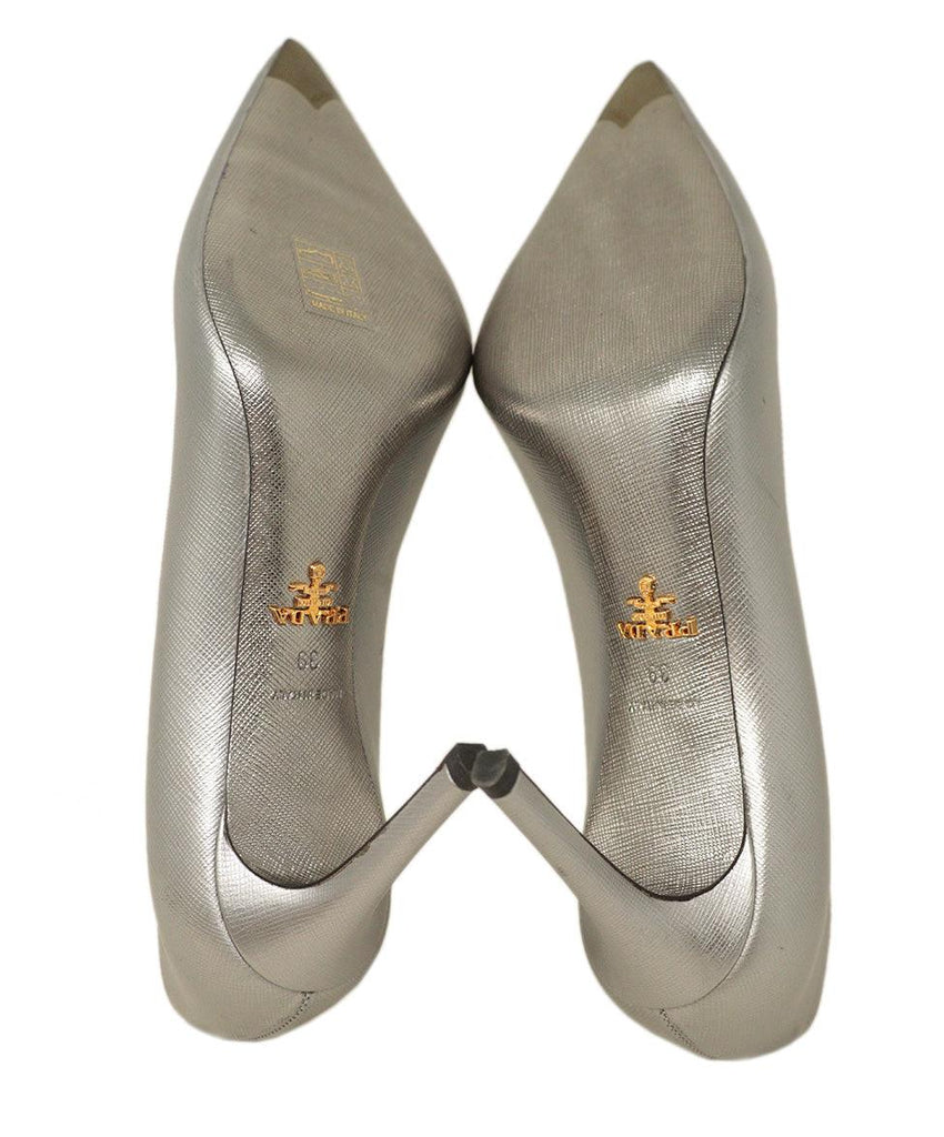 Prada Silver Leather Heels sz 9 - Michael's Consignment NYC