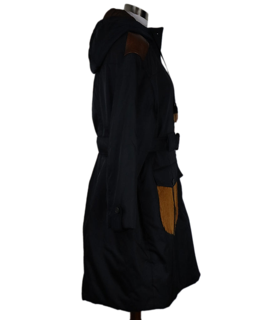 Prada Black Nylon & Brown Fur Trim Coat 1