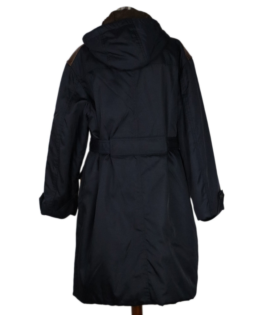 Prada Black Nylon & Brown Fur Trim Coat 2