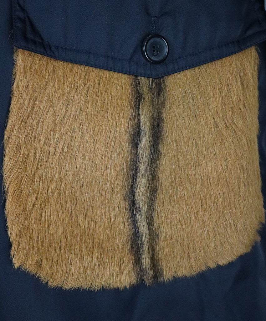 Prada Black Nylon & Brown Fur Trim Coat 5