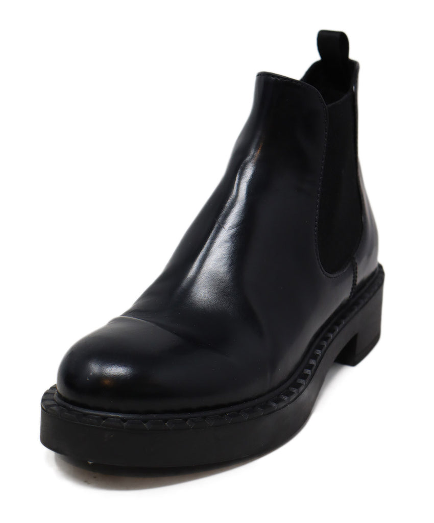 Prada Black Leather Elastic Trim Booties 