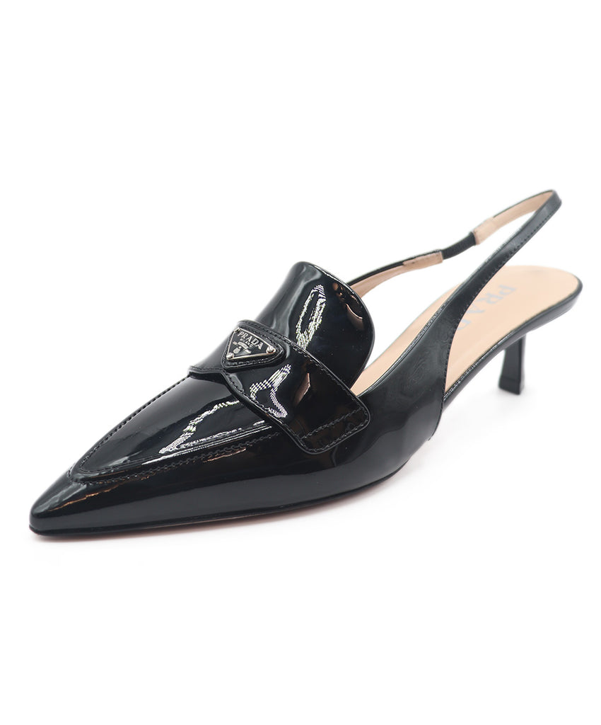 Prada Black Patent Leather Slingbacks 