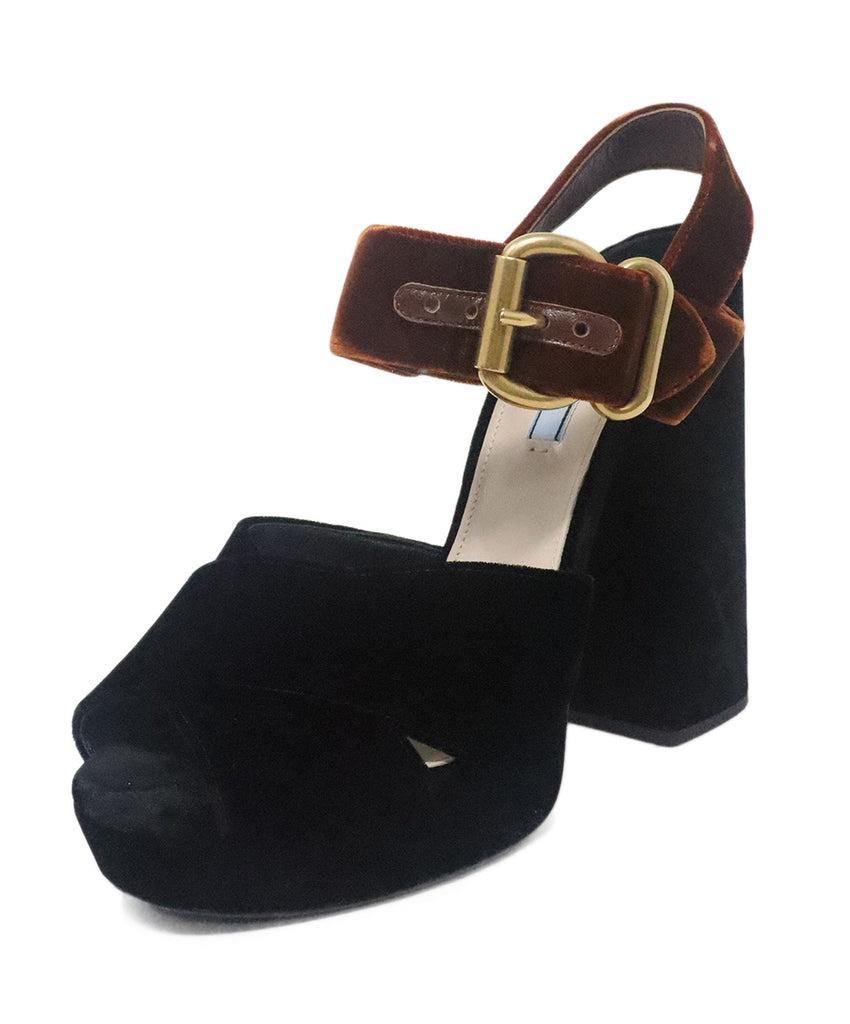 Prada Black & Brown Velvet Platform Heels 