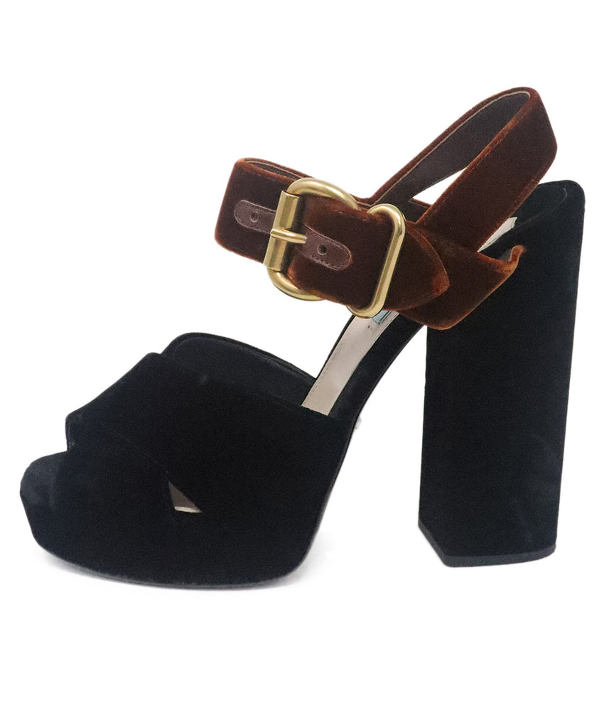 Prada Black & Brown Velvet Platform Heels 1