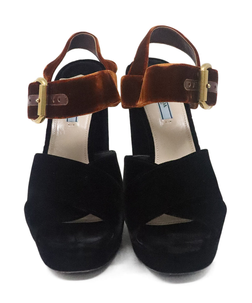 Prada Black & Brown Velvet Platform Heels 3