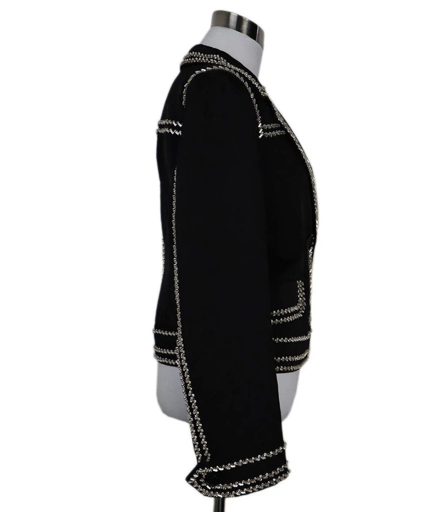 Prada Black Wool & Silk Blazer w/ Rhinestone Trim sz 4 - Michael's Consignment NYC