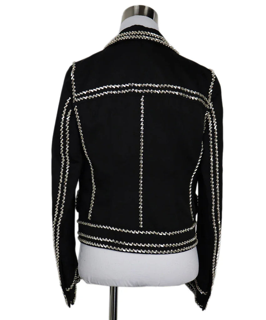 Prada Black Wool & Silk Blazer w/ Rhinestone Trim sz 4 - Michael's Consignment NYC