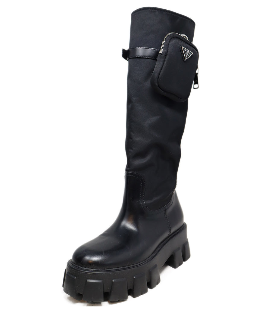 Prada Black Nylon & Leather Tall Boots 