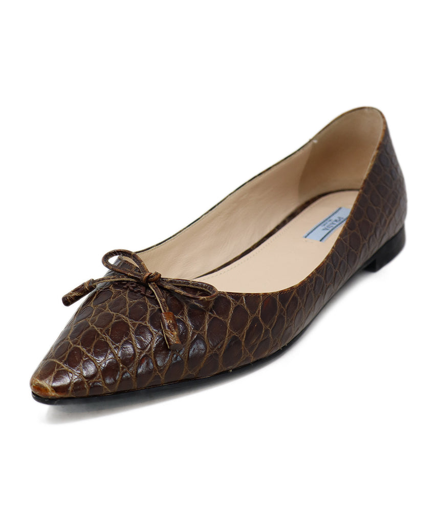 Prada Brown Crocodile Leather Flats sz 8 - Michael's Consignment NYC