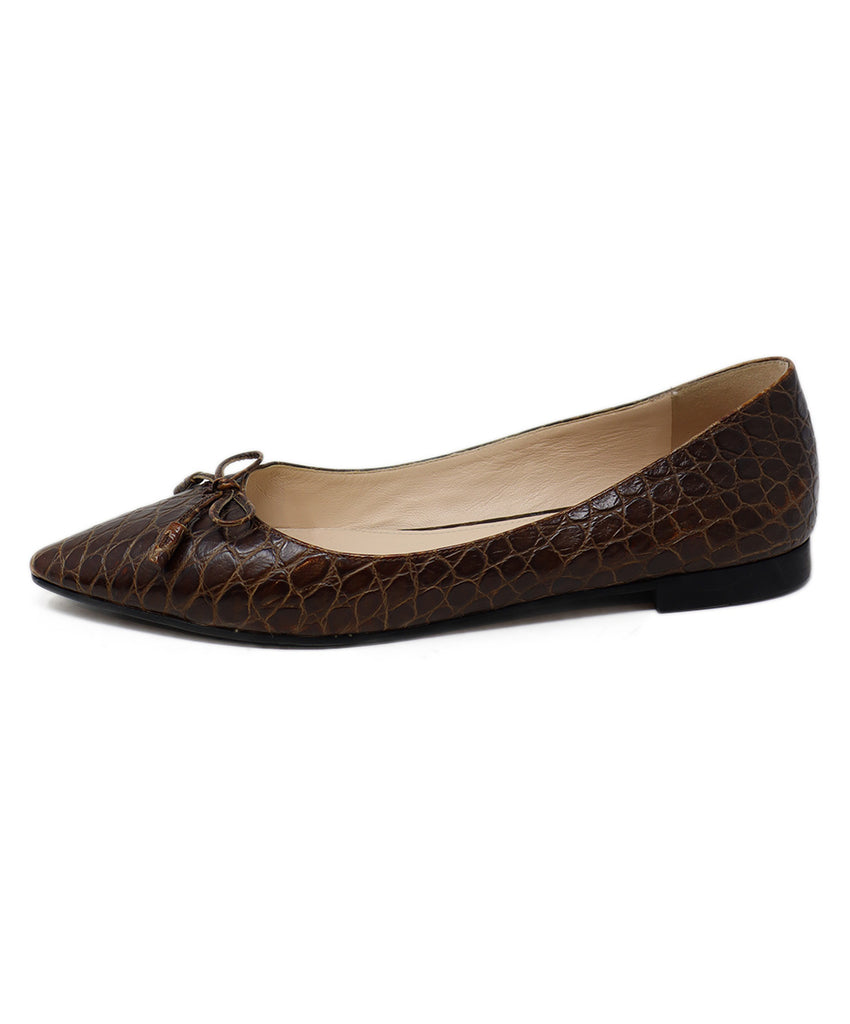 Prada Brown Crocodile Leather Flats sz 8 - Michael's Consignment NYC