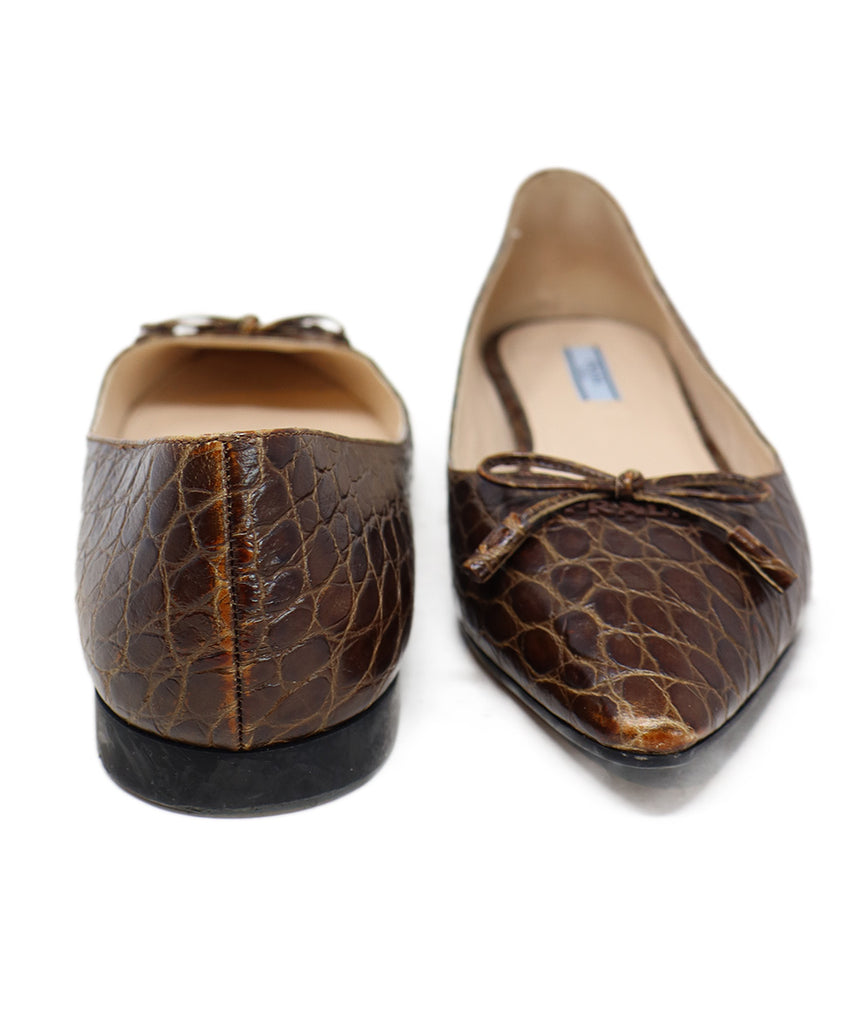 Prada Brown Crocodile Leather Flats sz 8 - Michael's Consignment NYC