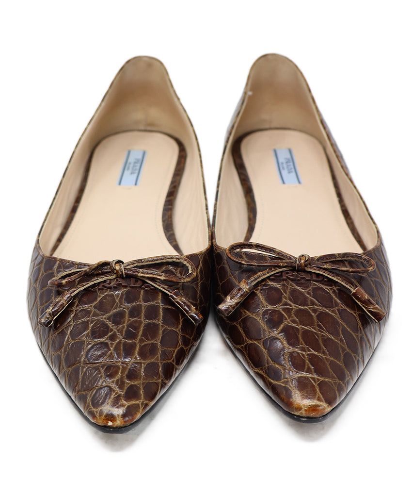 Prada Brown Crocodile Leather Flats sz 8 - Michael's Consignment NYC