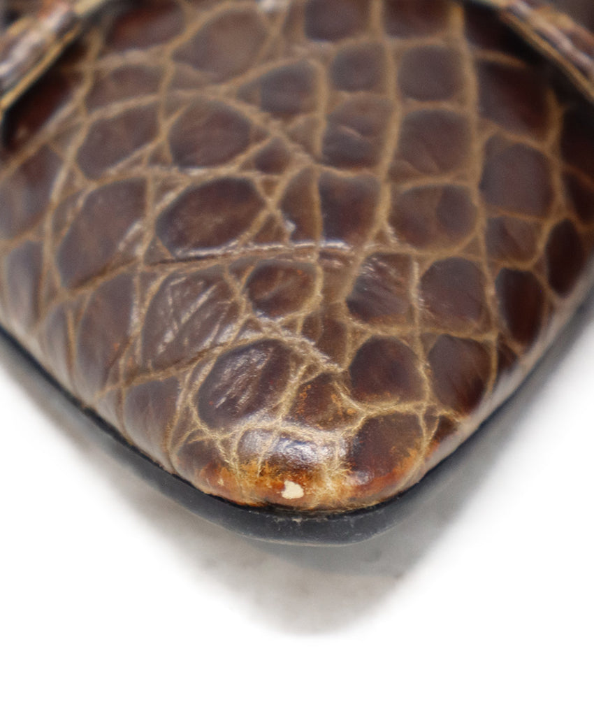 Prada Brown Crocodile Leather Flats sz 8 - Michael's Consignment NYC