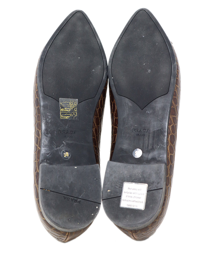 Prada Brown Crocodile Leather Flats sz 8 - Michael's Consignment NYC