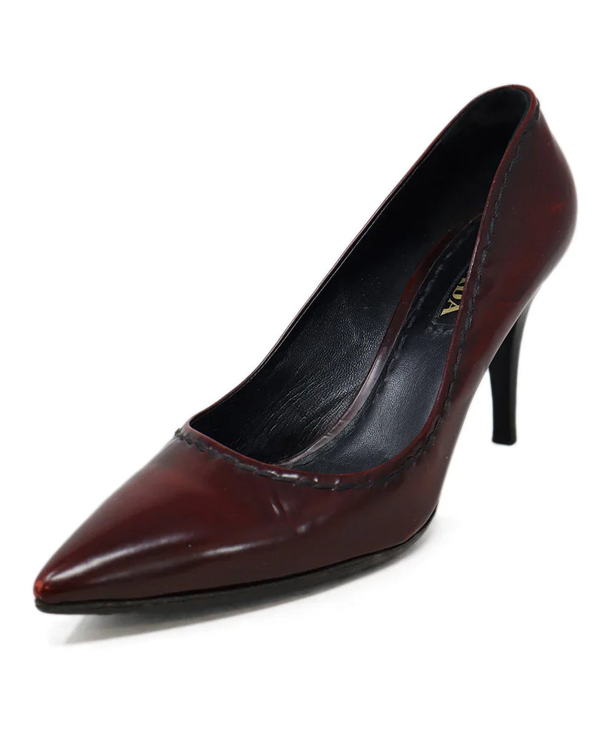 Prada Burgundy Leather Stitched Heels sz 10.5 - Michael's Consignment NYC