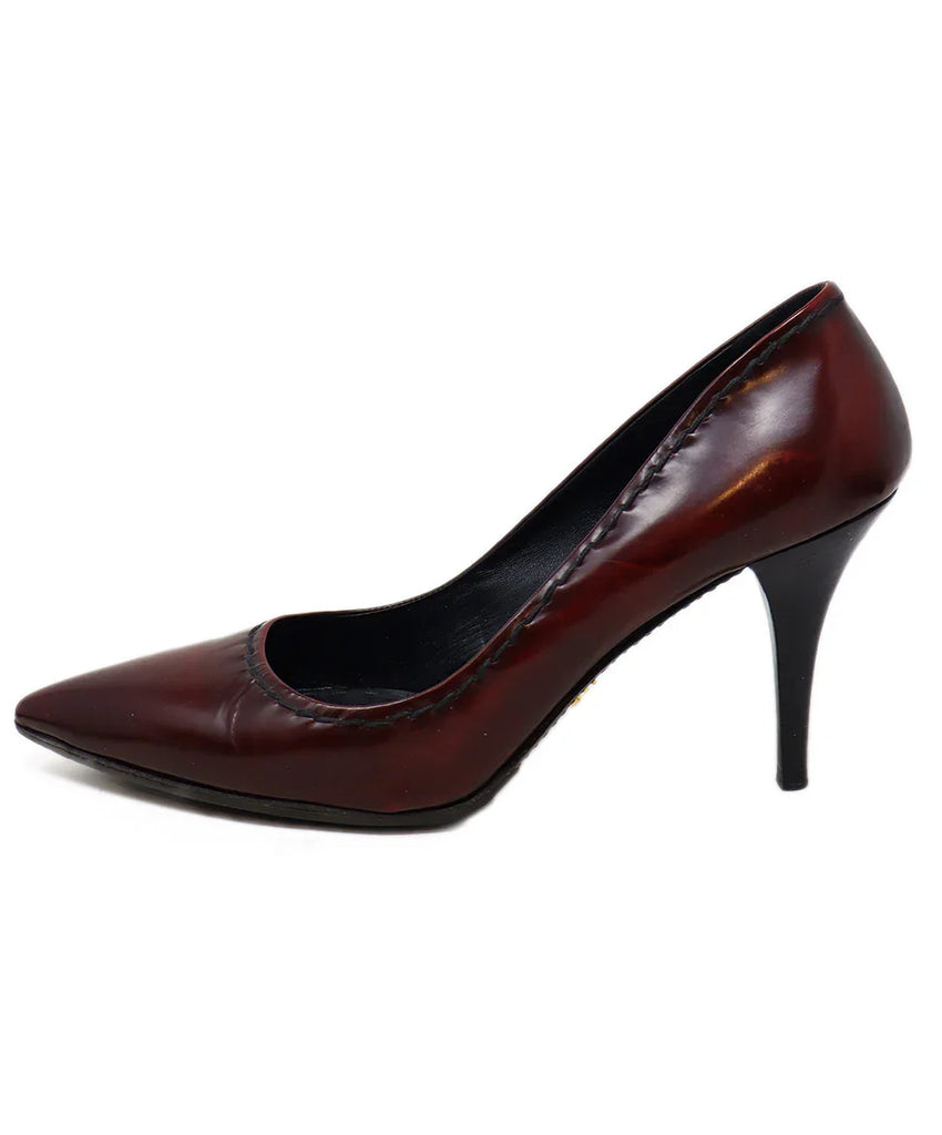Prada Burgundy Leather Stitched Heels sz 10.5 - Michael's Consignment NYC