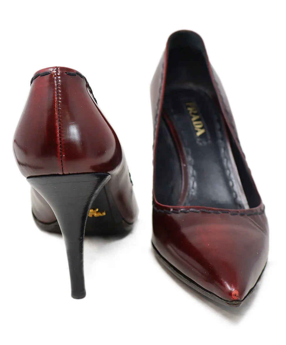 Prada Burgundy Leather Stitched Heels sz 10.5 l Michael's