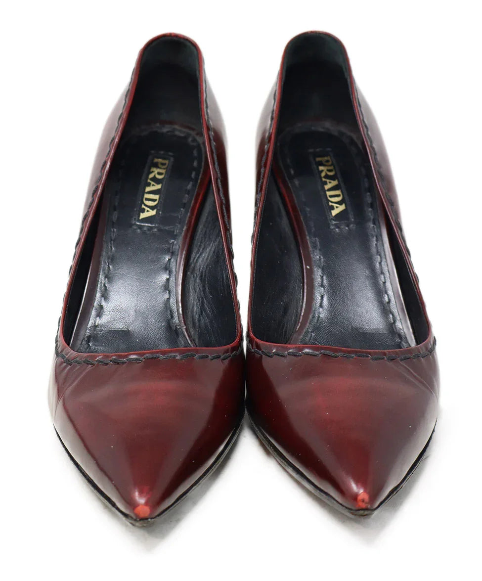 Prada Burgundy Leather Stitched Heels sz 10.5 l Michael's Luxury Consignment Michael's Consignment NYC Prada Burgundy Leather Stitched Heels sz 10.5 l Michael's Luxury Consignment Michael's Consignment NYC