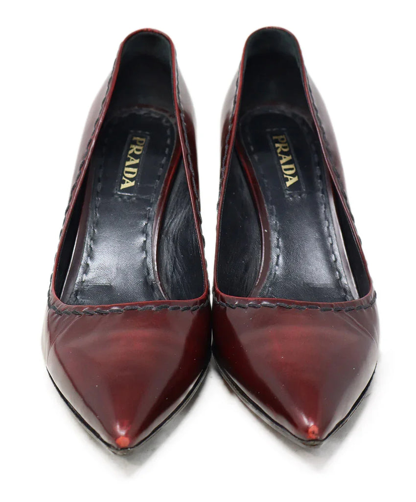 Prada Burgundy Leather Stitched Heels sz 10.5 - Michael's Consignment NYC