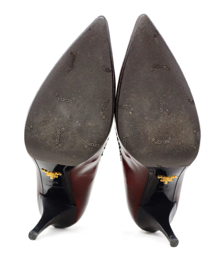 Prada Burgundy Leather Stitched Heels sz 10.5 - Michael's Consignment NYC