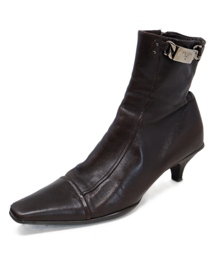 Prada Dark Brown Leather Booties 