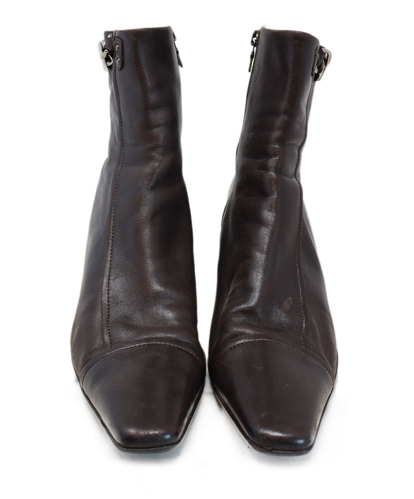 Prada Dark Brown Leather Booties 4