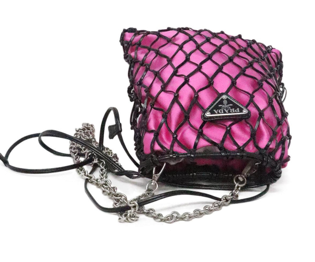 Prada Pink Silk & Black Netting Shoulder Bag - Michael's Consignment NYC