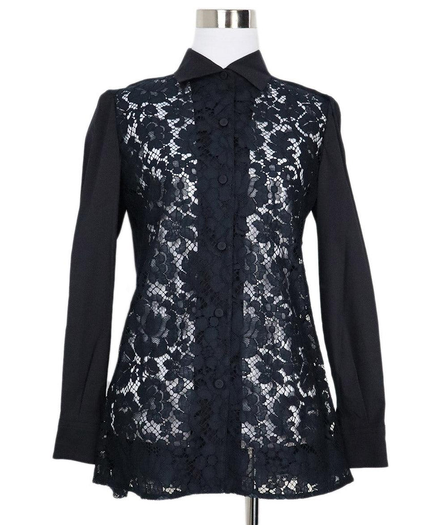 Prada Black Cotton & Blue Lace Shirt 