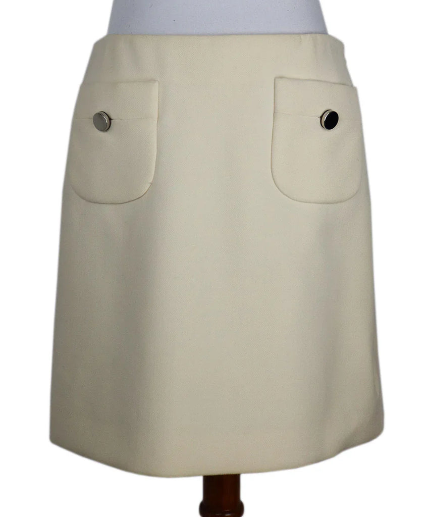 Prada Cream Wool Gold Button Skirt sz 6 - Michael's Consignment NYC