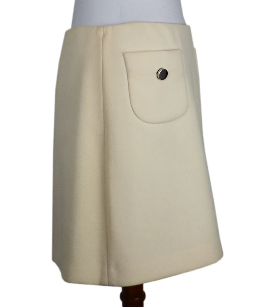 Prada Cream Wool Gold Button Skirt sz 6 - Michael's Consignment NYC