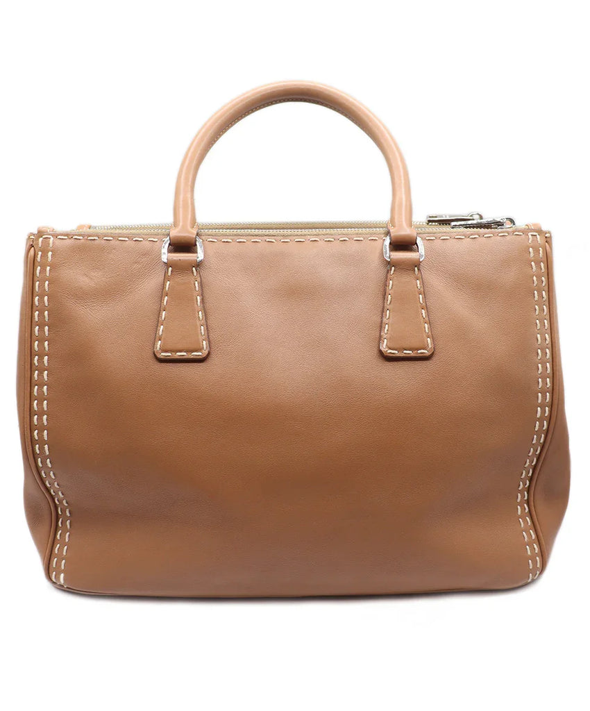 Prada Tan Leather Ivory Stitching Handbag l Michael's Luxury