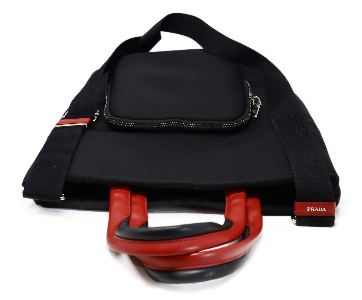 Prada Black & Red Nylon Tote l Michael's Luxury Consignment