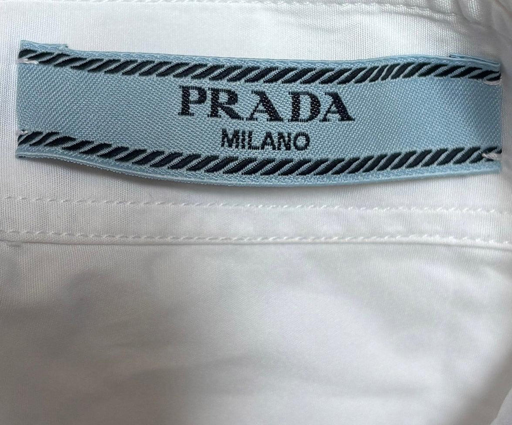 Prada White Cotton Shirt w/ Rhinestone Pin sz 2 - Michael's Consignment NYC