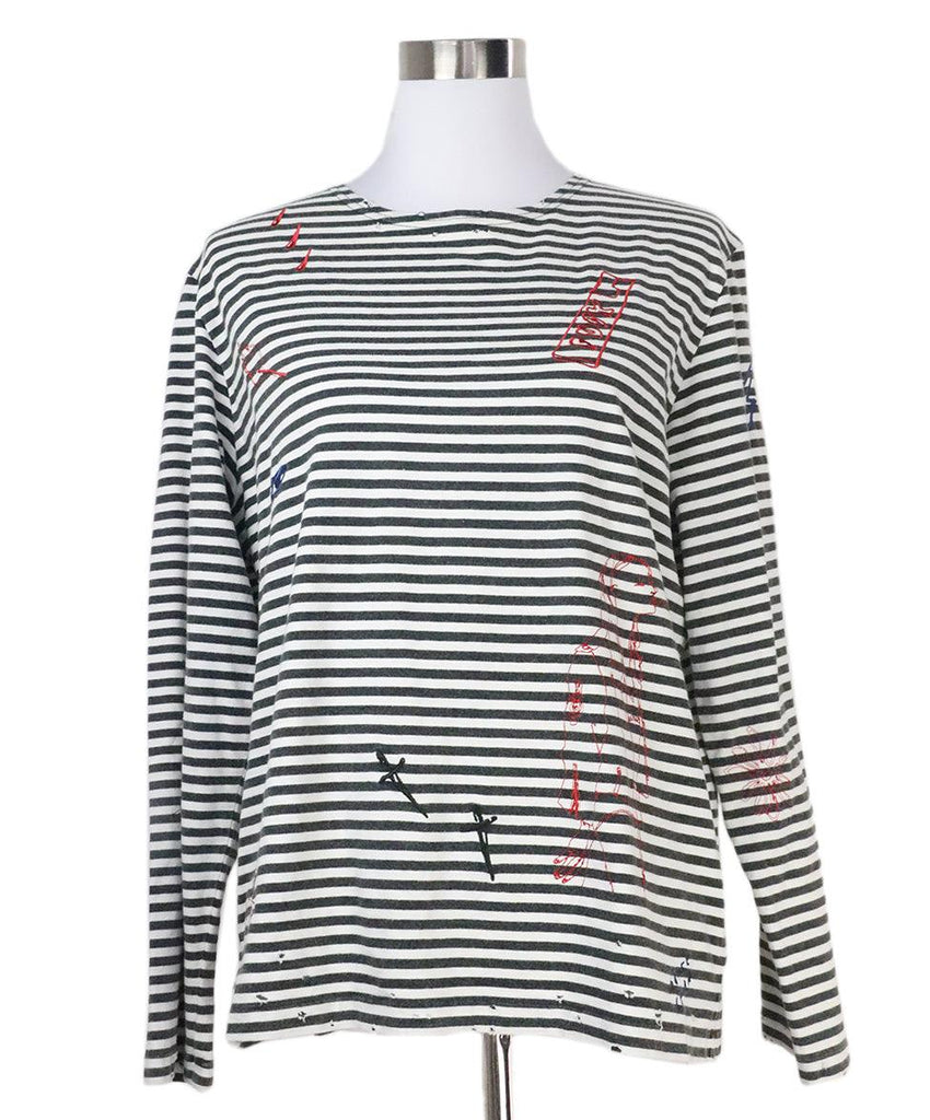 R 13 Grey & White Striped Embroidered Top 