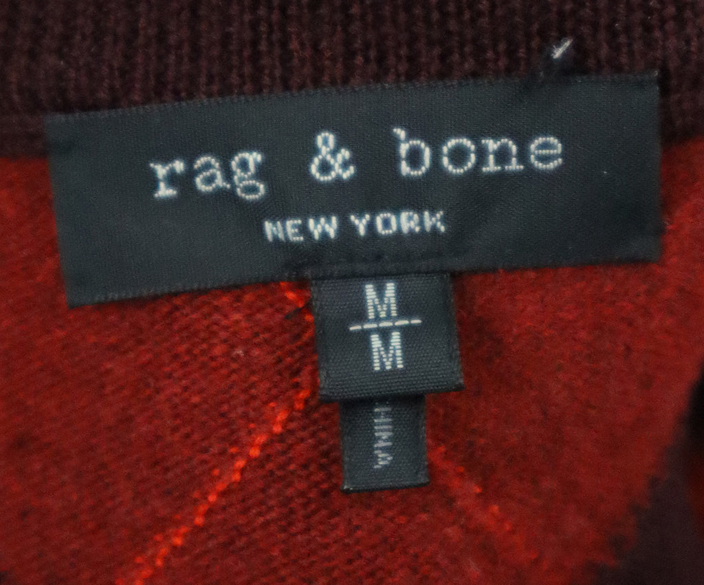 Rag & Bone Red Argyle Print Wool Sweater 3