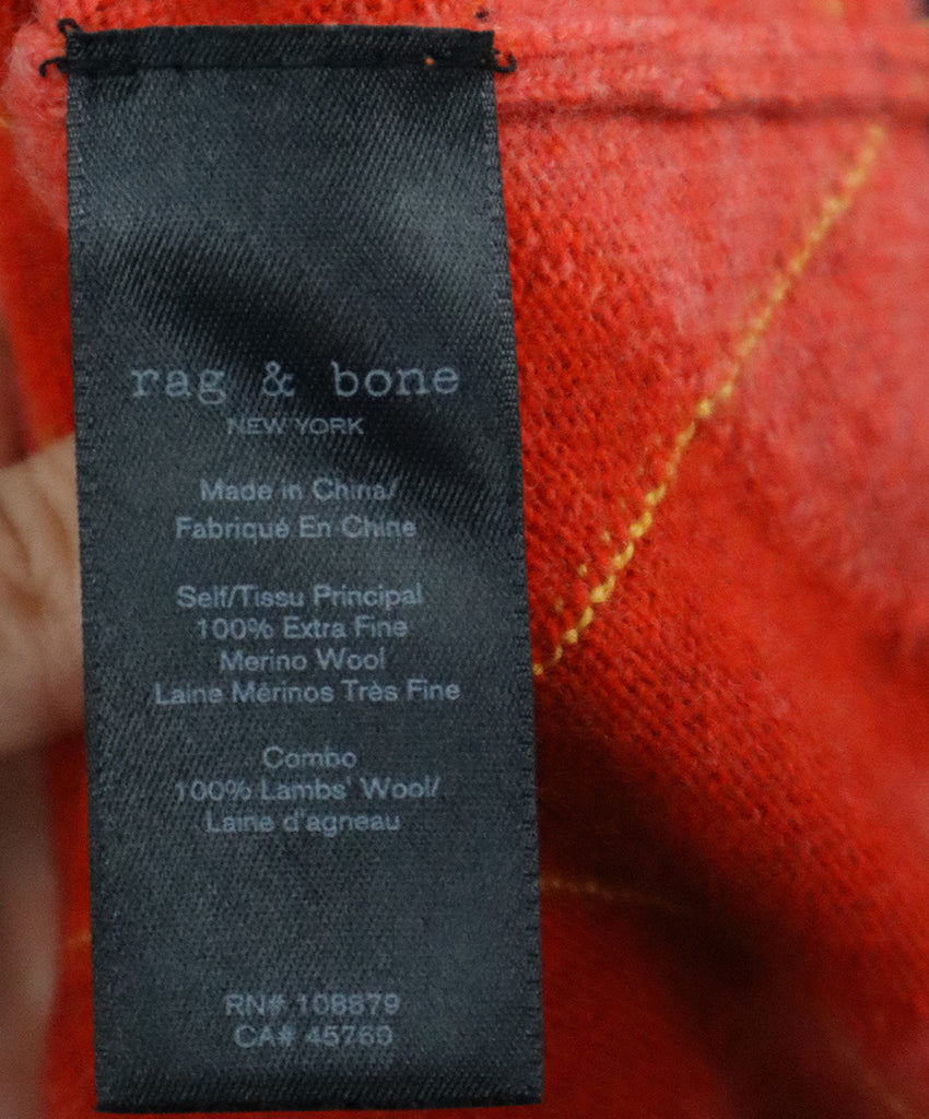 Rag & Bone Red Argyle Print Wool Sweater 4