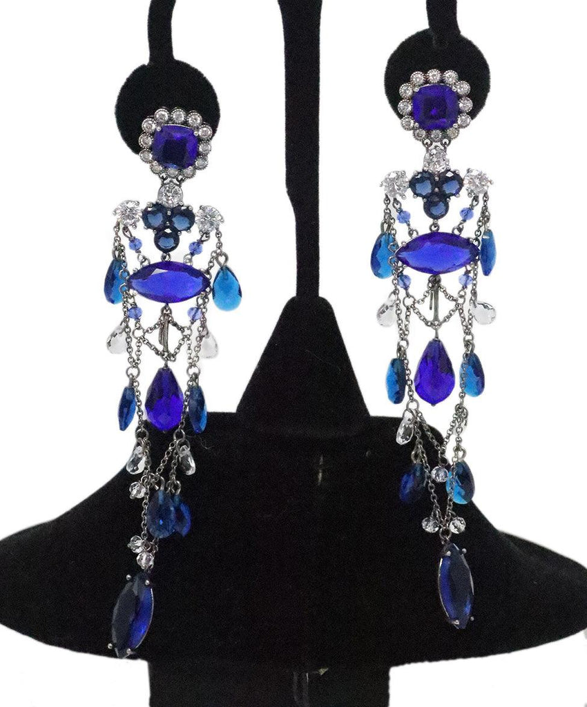 Ralph Lauren White & Blue Crystal Dangle Earrings 