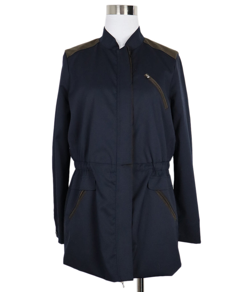 Rani Arabella Navy Wool & Brown Suede Jacket 