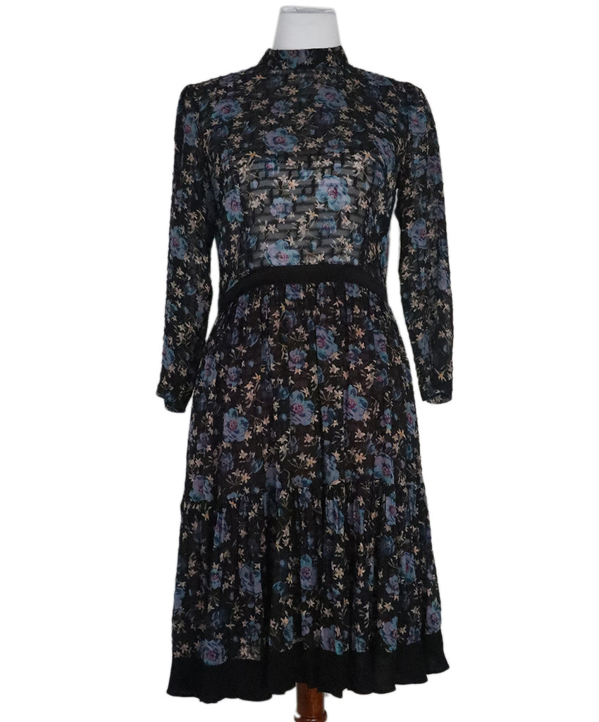 Rebecca Taylor Black Floral Print Dress 