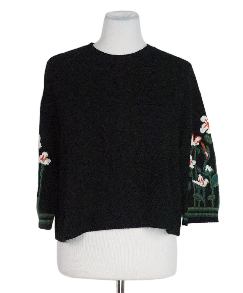 Red Valentino Black Wool Floral Sweater sz 6 - Michael's Consignment NYC