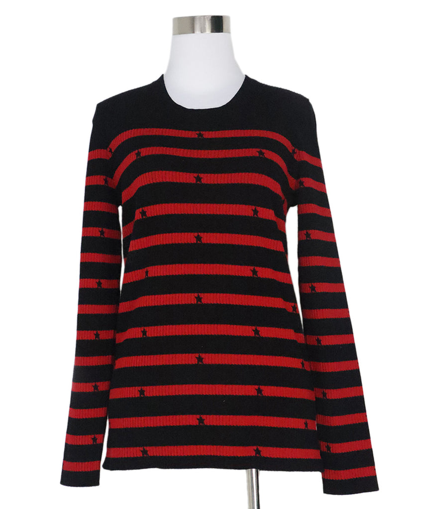 Red Valentino Red & Black Striped Star Sweater 